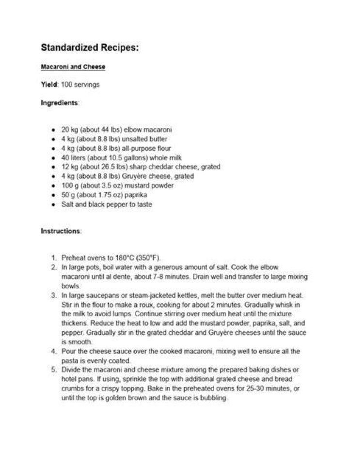 What is the standardized recipe?